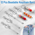 12 Pcs Beadable Keychain Bar, Silver Bead Keychain Beaded Keychain for Pendant DIY, Alloy Blank Keychain Accessories Bulk for Keychain Making Supp...