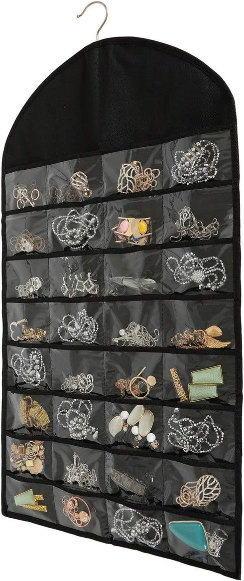 Foraineam 3 Pack Hanging Jewelry Organizer 32 Pockets 18 Hook and Loops Necklace Holder Earrings Bracelet Ring Display Storage Bag...
