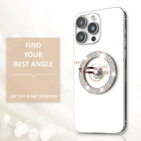 Magnetic Phone Ring Holder for MagSafe, Magnetic Phone Grip for iPhone, Compatible with iPhone MagSafe Wireless Charging. (Glitter Rose Gold)...