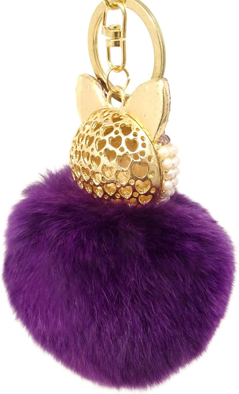 Honbay Faux Rabbit Fur Fluffy Keychain Fashion Fox Head Alloy Keychain Sparkly Rhinestone Handbag Backpack Car Keychain...