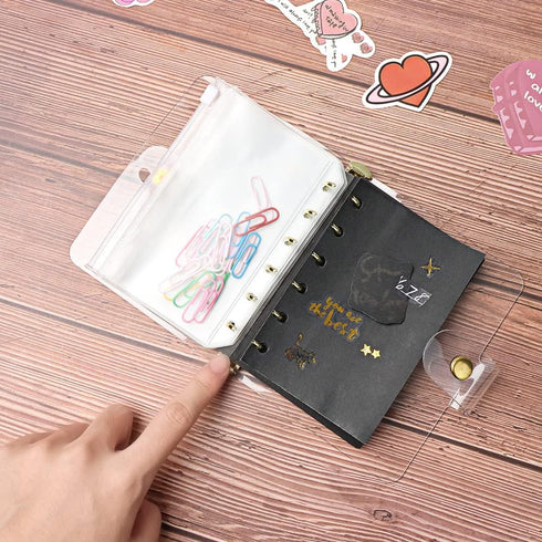 NatSumeBasics A7 Binder Wallet Clear Mini A7 Budget Binder Gold Ring Cash Envelopes Loose Leaf Folders Soft Notebook Shell Protector (A7, Gold)...