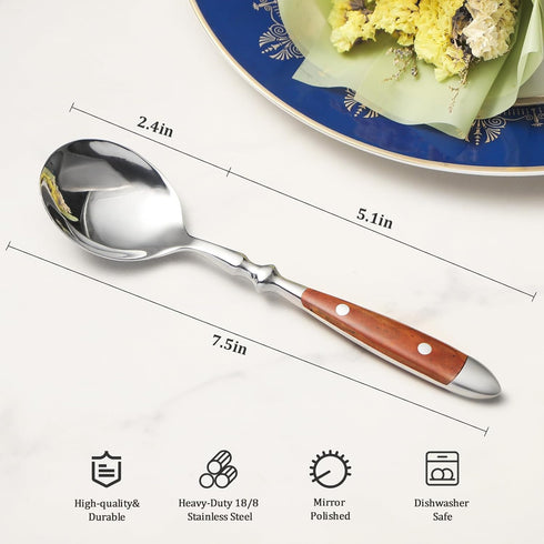Soup Spoons?4Pcs Soup Spoons Set?Stainless Steel 18/8 Spoons with Comfortable Bakelite Handle?Heavy-Weight Metal Round Spoons?Wood Grain Handle...