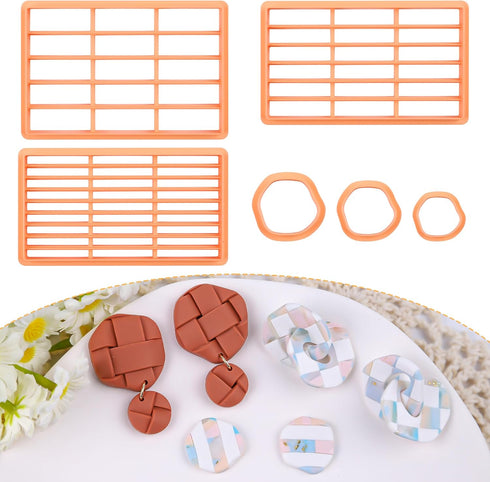 Puocaon Stripe Tools Clay Cutters - 6 Pcs Checkerboard Polymer Clay Cutters for Jewelry Making, Irregular Circle Clay Cutters for Polymer Clay Ear...
