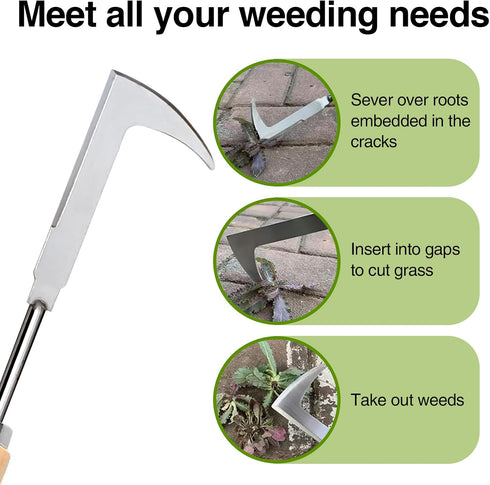 2Pcs Dritnow Weed Puller Tool and Crack Weeder, Paver Crevice Uprooting Weeding Removal Tool, 4 Claw Manual Pulling Weeders with Wood Handle for G...