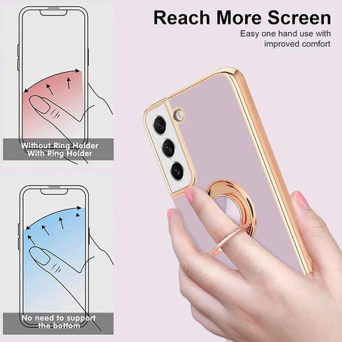 Compatible with Samsung Galaxy S21 Case, Finger Ring Holder Case Rose Gold Plating Design for Women Girls Rotating Holder Kickstand Magnetic Shock...