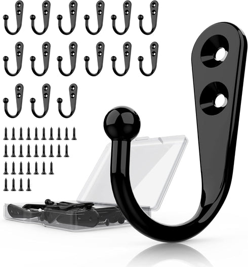 15 Pcs Black Wall Mounted Coat Hooks, Hanger Hook with 30 Pieces Screws for Towel, Key, Robe, Scarf, Bag, Cap, Coffee Cup, Mugs...