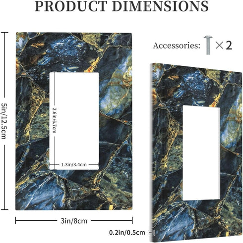 Abstract Navy Blue Marble 1 Gang Rocker/GFCI Outlet Light Switch Wall Plate Cover Faceplate Gold Grey Marble Ink Texture Decorative Faceplate Luxu...