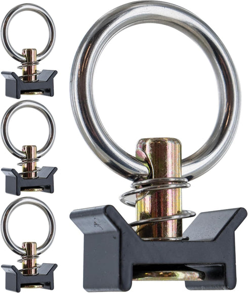 US Cargo Control Single Stud Fitting for L Track (4 Pack) 4,000 Pounds Break Strength, Stainless Steel Round Ring, Spring Loaded in Aluminum Keepe...