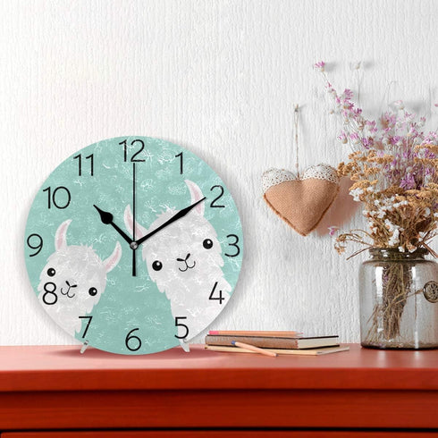 susiyo Animal Cute Llama Alpaca Wall Clock Silent Round Wall Clock Non Ticking Battery Operated Creative Decorative Clock for Kids Living Room Bed...
