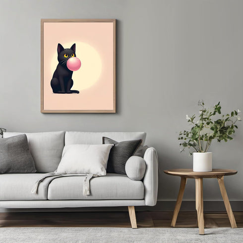 Posterizer 1 pcs-Black Cat Bubblegum Modern Girly Decor-Art for Animal Lovers-Gift for Girls, Teens-decor for Girls, Teens Bedroom- unframed wall ...