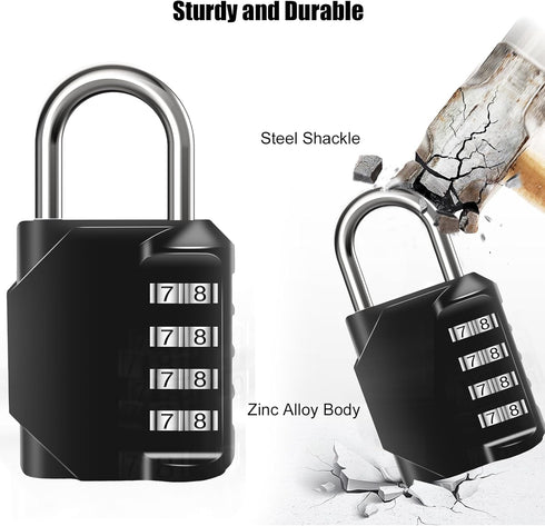 Combination Lock Waterproof 4 Digit Padlocks with Combination Code, Zinc Alloy Combination Lock for Door, Tool Boxes, Schools, Gym, Garden, Fences...