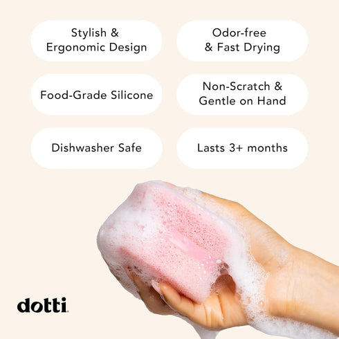 Dotti Super Scrubber Silicone Sponge - Odor-Free, Non-Scratch, Fast-Drying, and Dishwasher-Safe Dish Scrubber - Also for Showers, Tile, and Counte...