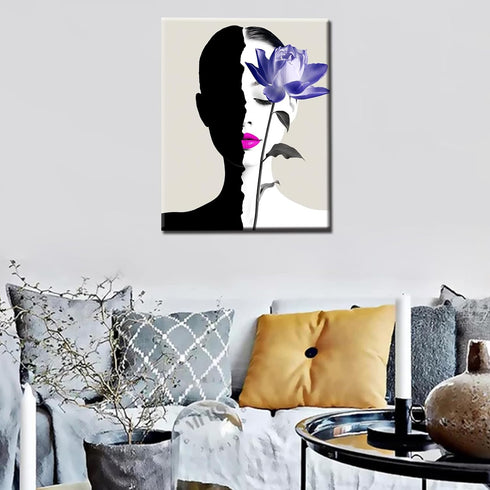 Aihonmin Abstract Women purple Lips Oil Paint by Number for Adults DIY Paint by Numbers for Beginner Kids Elegant Canvas for Painting Acrylic Pigm...