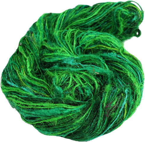 Premium Recycled Sari Silk Yarn - Ocean of Green Multicolour (120 Yards) - Eco Friendly Silk Sari Yarn......
