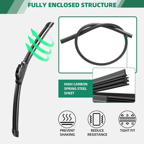Windshield Wipers 22”+19” Premium OEM Quality, Durable Stable and Quite, Universal J/U Hook All-season Auto Replacement Front Wiper Blades (Pack o...