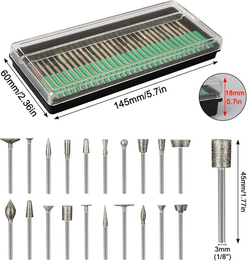 Stone Carving Set Diamond Burr Bits Compatible with Dremel, 50PCS Polishing Kits Rotary Tools Accessories with 1/8’ Shank for Carving, Engraving, ...