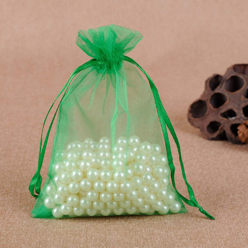 100 Pieces 5x7 inches Gift Wrap Bags Green, Organza Sheer Fabric,Drawstring Classy Present Bags for Baby Shower Favor,Candy,Christmas Favour,Sampl...