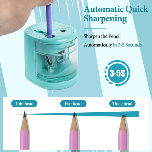 AUAUY Electric Pencil Sharpener with Double Hole, USB/Battery Operated Automatic Sharpener with 4 Extra Knife Holders, for 6-8mm/9-12mm Standard P...