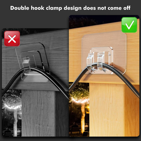 Hooks for outdoor string lights - 100 Pack with Adhesive Strips - No Damage, No Tools, No Holes, Waterproof and UV-Resistant, Perfect for Christma...