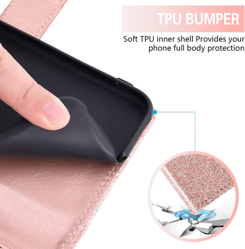 Asuwish Phone Case for Moto Z4/Moto Z 4 Play/MotoZ4 Force with Tempered Glass Screen Protector and Glitter Wallet Cover Card Holder Slot Stand Mot...