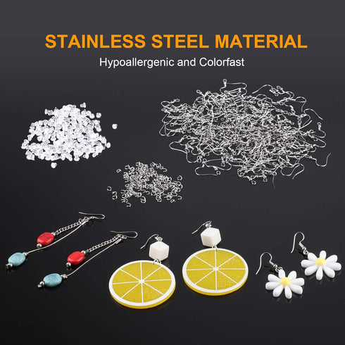 Stainless Steel Earring Hooks French Ear Wire, 600pcs Earring Making Findings Parts Jewels DIY Supplies Kits, with Silicone Earring Backs Stoppers...
