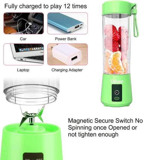 Portable Blender Smoothies Personal Blender Mini Shakes Juicer Cup USB Rechargeable 14oz. (Green)...
