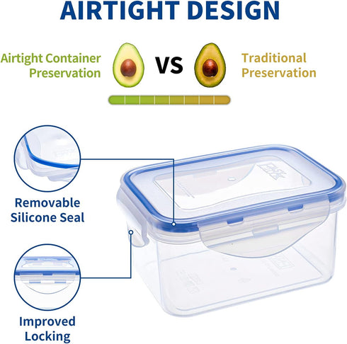 KIGI [6 Pack 6.1OZ/17OZ Mixed Size Airtight Plastic Food Storage Containers Set, Rectangular Small Storage Boxes, Microwave, Freezer and Dishwashe...