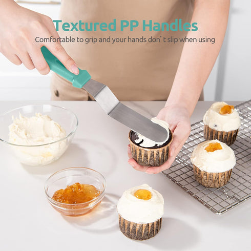 Icing Spatula, U-Taste Offset Spatula Set with 6", 8", 10" Blade, 18/0 Stainless Steel with PP Plastic Handle Angled Cake Decorating Frosting Spat...