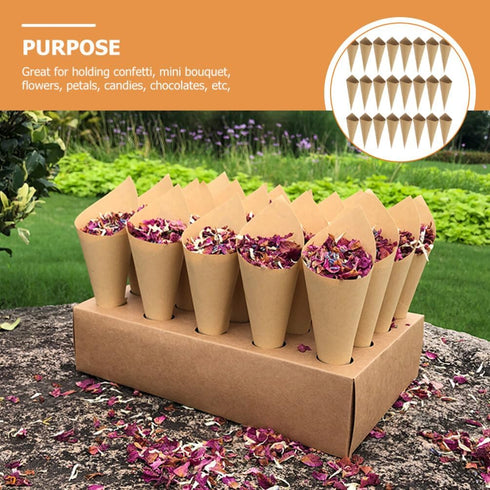 HOLIDYOYO 120pcs Wedding Confetti Kraft Paper Cones,Party Vintage Cones Bouquet Petals Candy Bags Boxes Flower Holder -Kraft Paper Mache Cones...