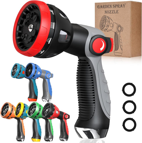 Garden Hose Nozzle - 10 Adjustable Patterns Metal High Pressure Hose Nozzle, Garden Hose Spray Nozzle with Thumb Control Design, Hose Sprayer for ...