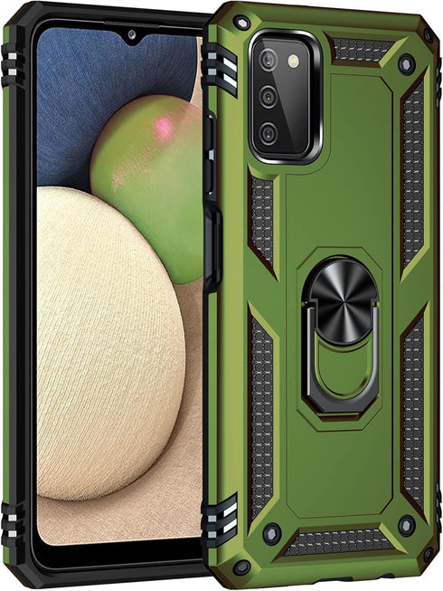 Military Grade Drop Tested Phone Case with Ring Holder Kickstand for Samsung Galaxy A03S, Olive Green...