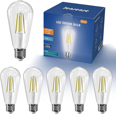 Edison LED Light Bulbs 8Watt Dimmable Light Bulbs 5000K Daylight White, E26 LED Bulb 60watt Equivalent, LED Vintage Bulbs 800lm CRI 90 Clear Glass...