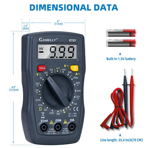 Multimeter Tester 2000 Counts Digital Multimeter with DC AC Voltmeter and Ohm Volt Amp Meter ; Measures Voltage, Current, Resistance; Tests Live W...