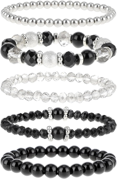 DIVINA VITAE 5 Pcs Beaded Stretch Bracelets Stackable Bracelets Crystal Bead Bracelet Boho Beaded Bracelets Stretch Layering Crystal Stone Beaded ...