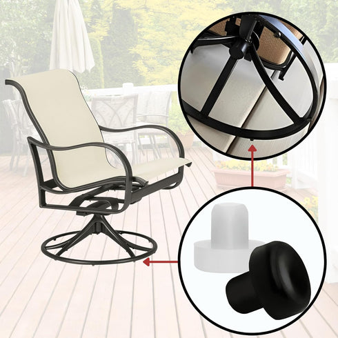 Swivel Rocker Chair 1/2" Nylon Stem Bumper Outdoor Furniture Floor Protector Feet - 25 Pack - Black...