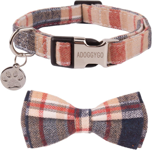 ADOGGYGO Soft Bowtie Dog Collar, Red Blue Plaid Dog Collar with Detachable Bow tie Adjustable Pet Plaid Collars for Small Medium Large Dogs Pets (...