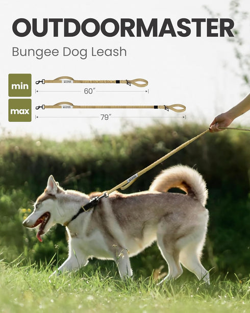 OutdoorMaster Bungee Dog Leash, Heavy Duty Dog Leash with Shock Absorption, 2 Padded Handles Training Leash, 1 Seat Belt Clip, Improved Dog Safety...