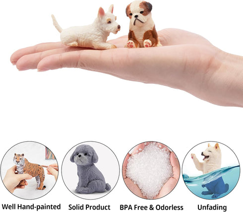 12PCS Dog Figurines, Realistic Plastic Puppy Figurines, Hand Painted Emulational Tiny Dogs Animals Toy, Dog Cake Topper Christmas Birthday Gift fo...