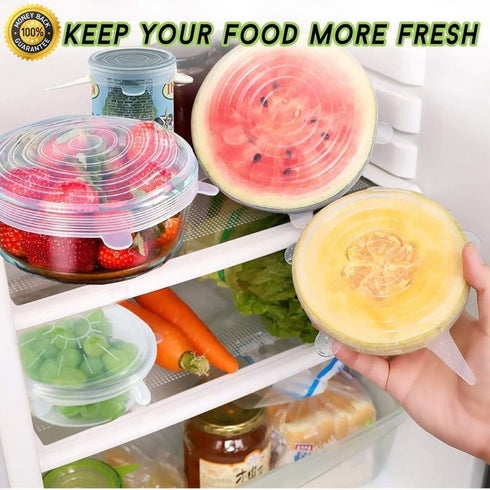 JIGUOOR Silicone Stretch Lids, 6 Pack Reusable Silicone Lids, Durable Food Storage Silicone Covers for Bowl, 6 Sizes to Meet Most Containers to Ke...