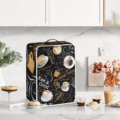 Coffee Maker Cover Kitchen Appliance Covers Dust Cover Waterproof Coffee Pot Cover with Top Handle for Most Standard Coffee Maker Coffee Print...