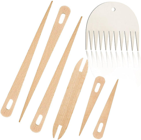 Wood Weaving Tools Set, with Crochet Needle and Comb Wooden Shuttles Stick for Inkle Loom Knitted DIY Craft Supplies...