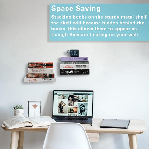 Invisible Floating Bookshelves, Heavy-Duty Book Organizers, Wall Mounted Bookshelf, Iron Storage Shelves for Bedroom, Living Room, Office (Small) ...