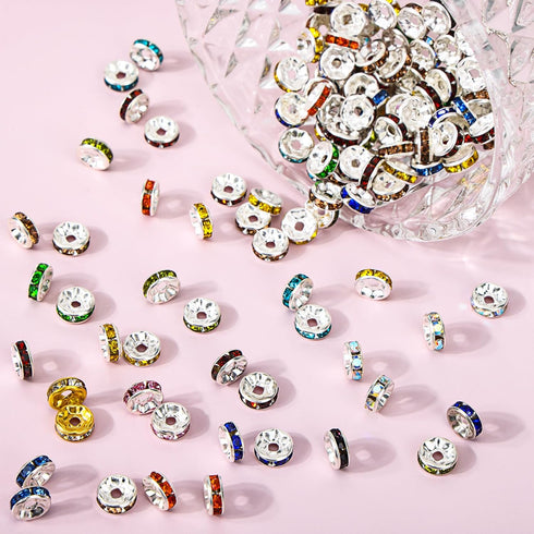 QUEFE 1170Pcs Rhinestone Spacer Beads for Jewelry Making, Rondelle Crystal 8mm Bead for Necklaces, Focal Beads for Pen, Bracelet Pendants (18 Colo...