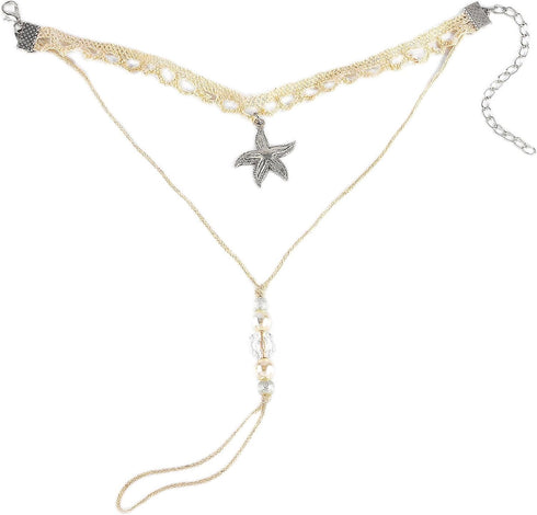 Boho Pearl Barefoot Sandals Beaded Anklets Bracelet Starfish Wedding Foot Chain jewelry 2pcs for Women and Girls...