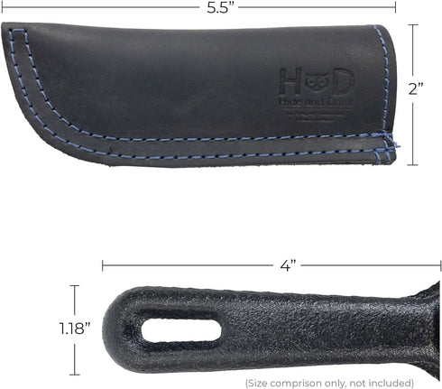 Hide & Drink, Full Grain Leather Hot Handle, Cast Iron Protector, Panhandle Potholder, Double Layered, Double Stitched, Slides On/Off Easily onto ...