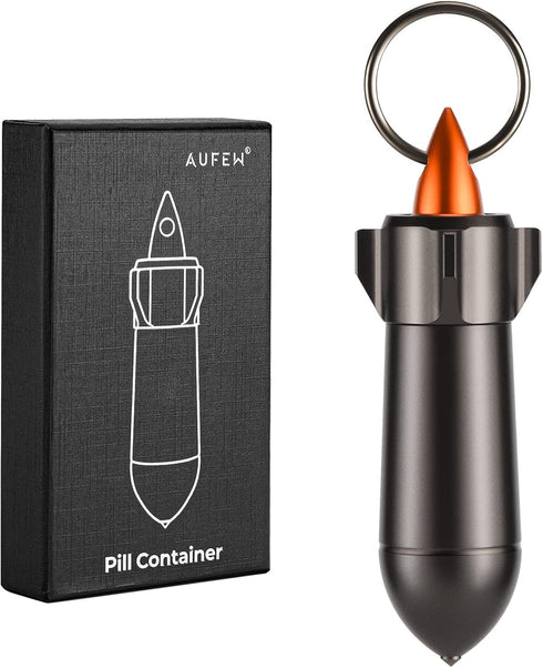 Small Pill Case Waterproof Keychain Pill Box Portable Single Chamber Aluminum Alloy Pill Container EDC Gadgets for Pocket or Purse (Gray)...