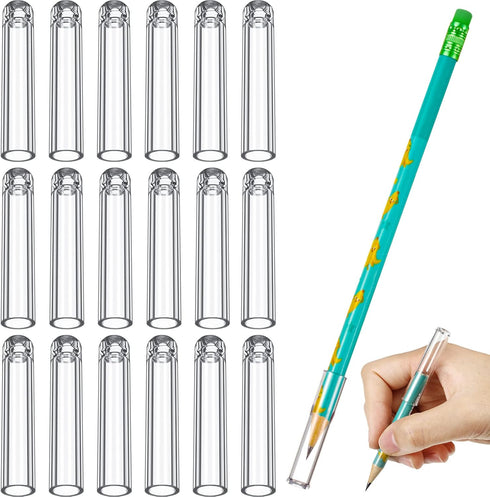 18 Pieces Plastic Pencil Caps, Pencil Tip Protector Cover Clear Pencil Toppers Clear Pencil Caps for Wooden Pencils Extender Holders for Student S...