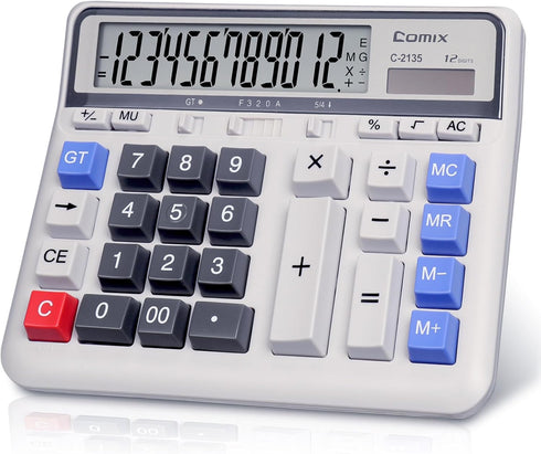 Comix Desktop Calculator Solar Battery Dual Power with 12-Digit Large LCD Display and Large Computer Keys Standard Function Calculator for Home Of...