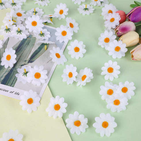 SULOLI 100 Pack Easter Fabric Decorative Daisies Flower Spring for Easter Bonnet Craft Decorations(White)...