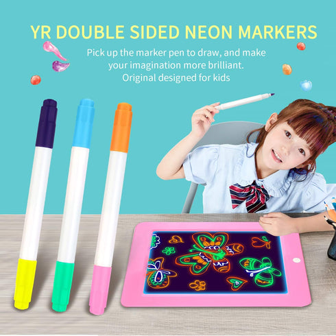 YR Dual Sided Neon Pens For Light Up LED Board, Neon Markers Applicable For Draw, Sketch, Create, Doodle, Art, Write, Learning Tablet, 12 Packs...